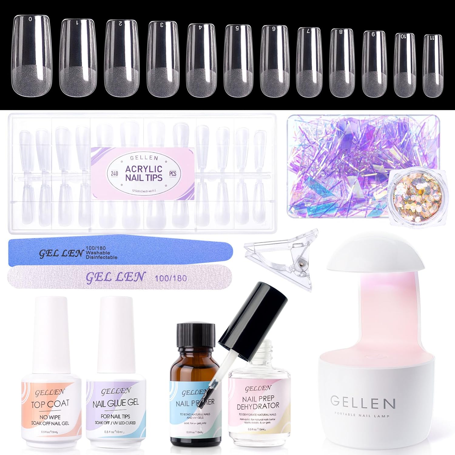 Nail Dehydrator Primer - GELLEN Quadratische Acryl-Nagelspitzen Verlängerungsset 240 Stück