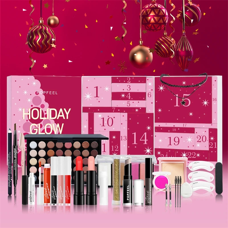 Beauty Makeup School - Weihnachts-Countdown-Make-up-Set Lippenstift Lidschatten Kosmetik 24-teiliger Beauty-Adventskalender
