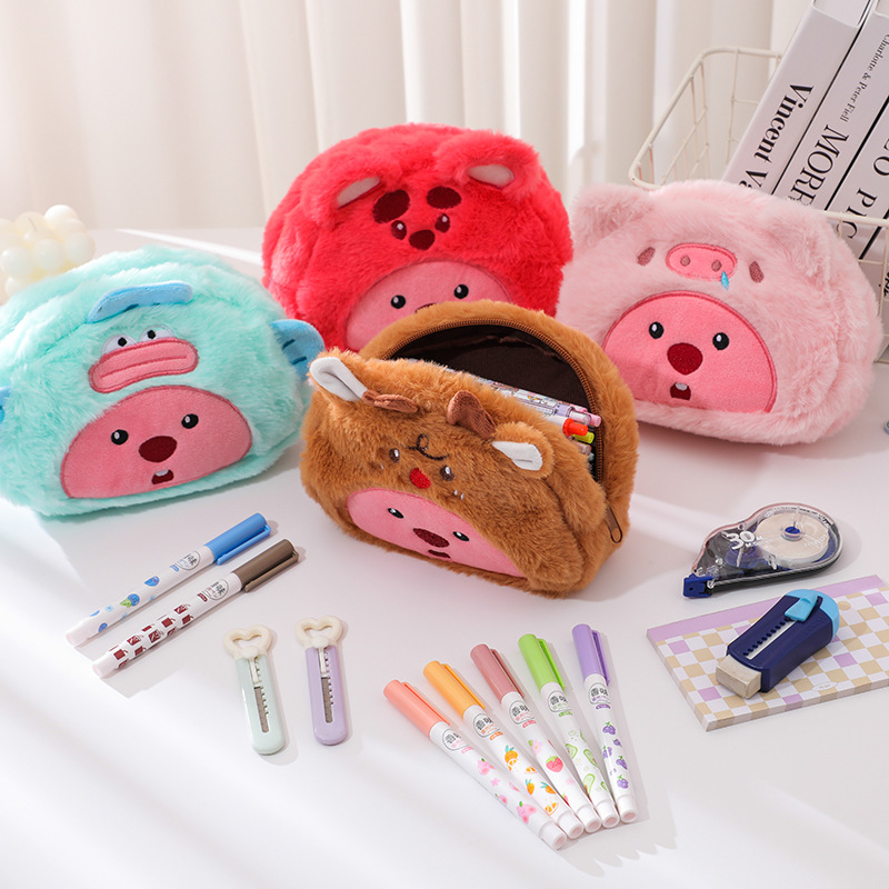 Beauty Makeup Case - Cartoon-Plüsch-Federmäppchen für Schüler, Kawaii-Aufbewahrungstasche für Stifte,