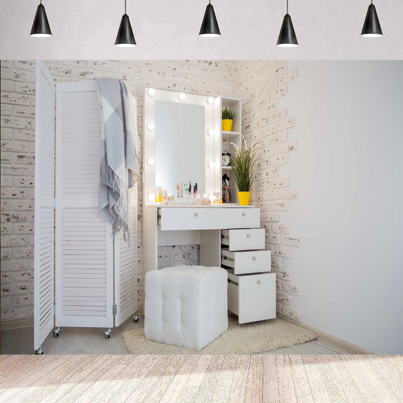 Beauty Makeup School - Rosa Make-up-Raum Fotografie-Hintergrund Schminktisch Schönheitssalon Kosmetikspiegel